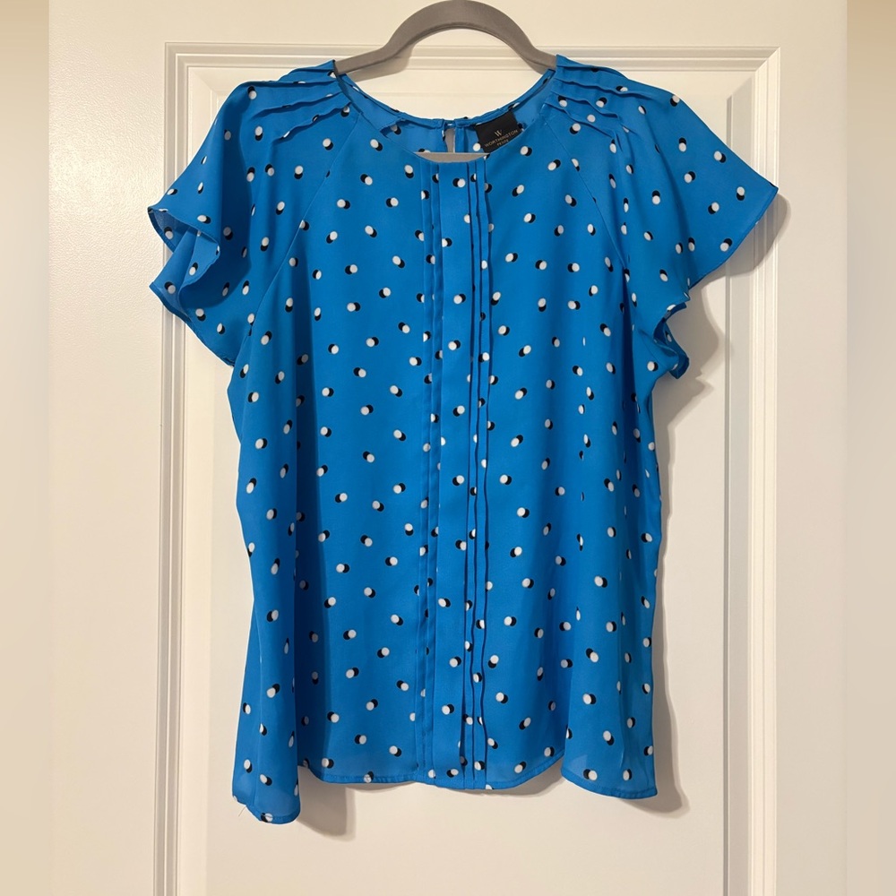 Worthington Petite Blue Polka Dot Blouse